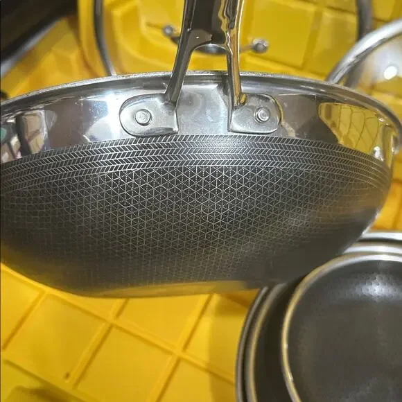 HEXCLAD Hybrid 7 Piece Nonstick Stainless Steel Frying Pan Set 8 10 12" Lids Wok - Picture 4 of 11